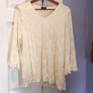 Cream Lace Bell Sleeve Blouse